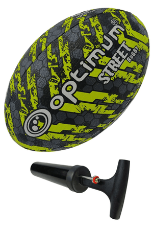 Optimum Street Rugby Ball Black/Yellow Size 4 with pump