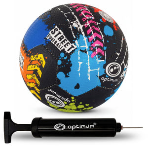 Street Football – Street graffiti design with hand pump, tyre-grip all-surface ball, Sizes 3–5 - Optimum