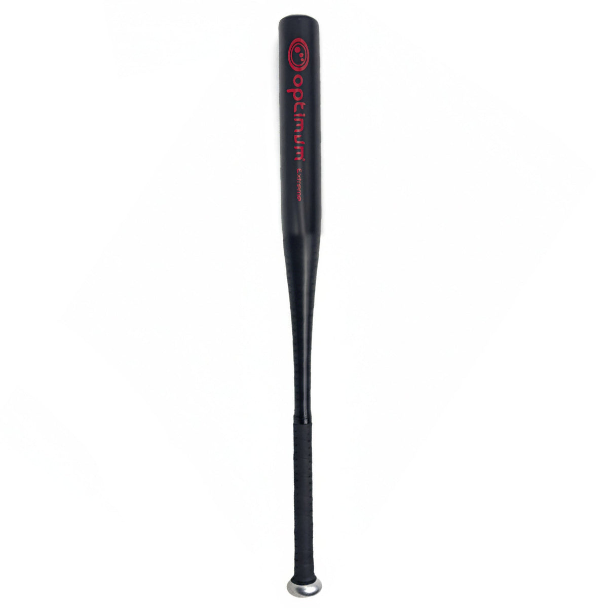 Optimum Extreme aluminium baseball bat in black with red logo, full length view - Optimum