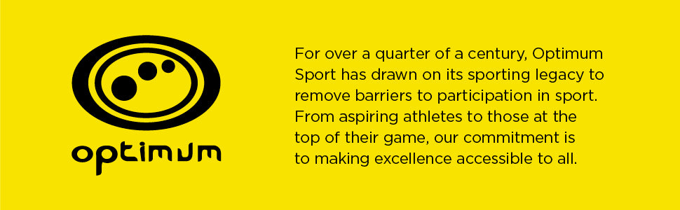 Optimum brand banner: yellow panel with logo and heritage text on making sport accessible - Optimum