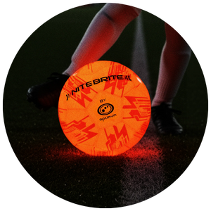 Best sellers category button: circular photo of glowing orange football at a player's feet - Optimum