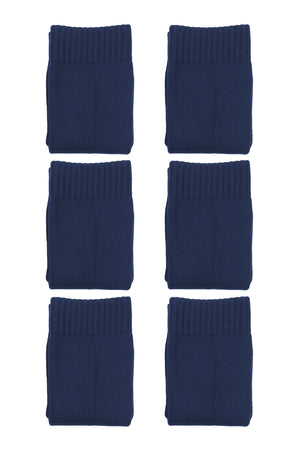 Navy Classico knee-length football socks 6-pack, six folded pairs on white - Optimum
