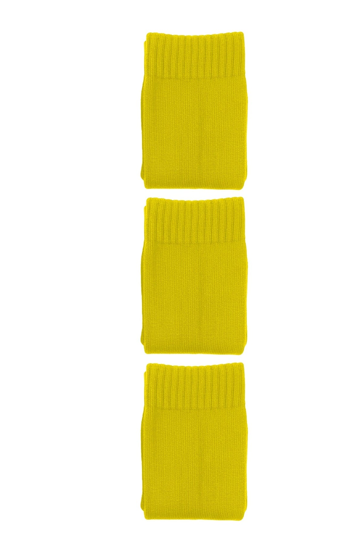 Yellow Classico knee-length football socks 3-pack, three folded pairs on white - Optimum