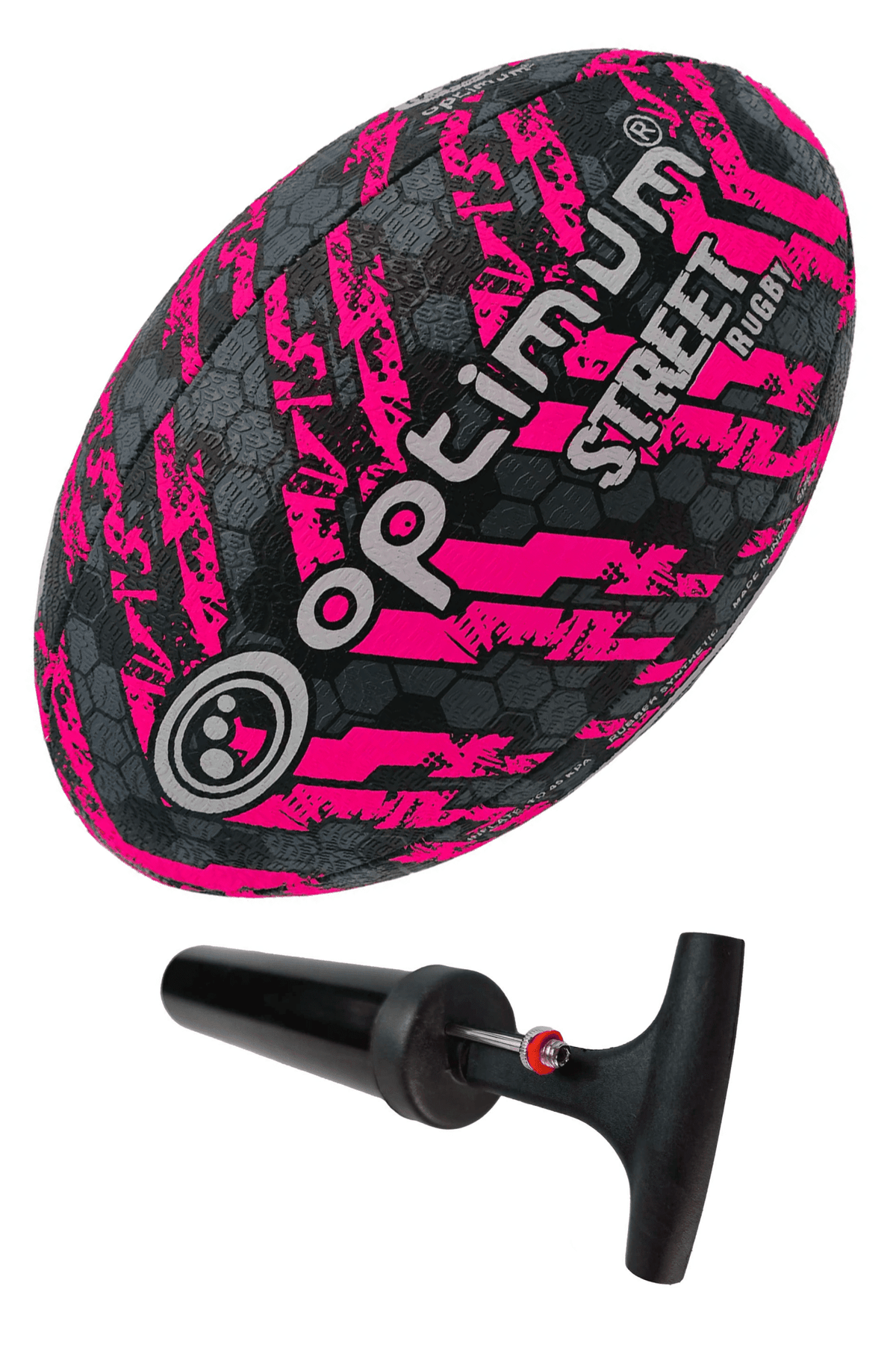 Optimum Street Rugby Ball Black/Pink Size 5 with pump