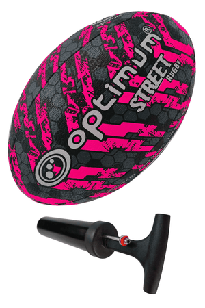 Optimum Street Rugby Ball Black/Pink Size 5 with pump