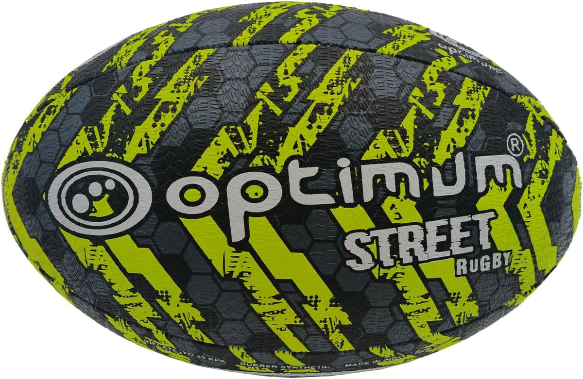 Street Rugby Ball Size 4 – Black/Yellow, Durable, High Visibility - Optimum