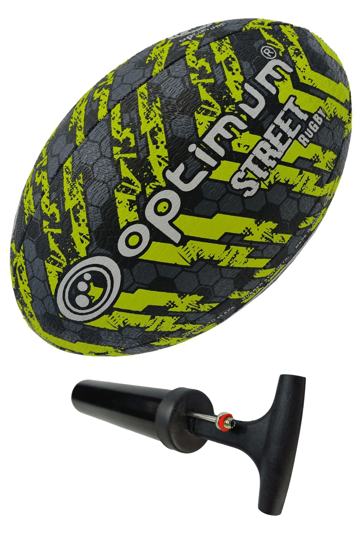Street Rugby Ball Size 4 – Black/Yellow, Durable, High Visibility - Optimum