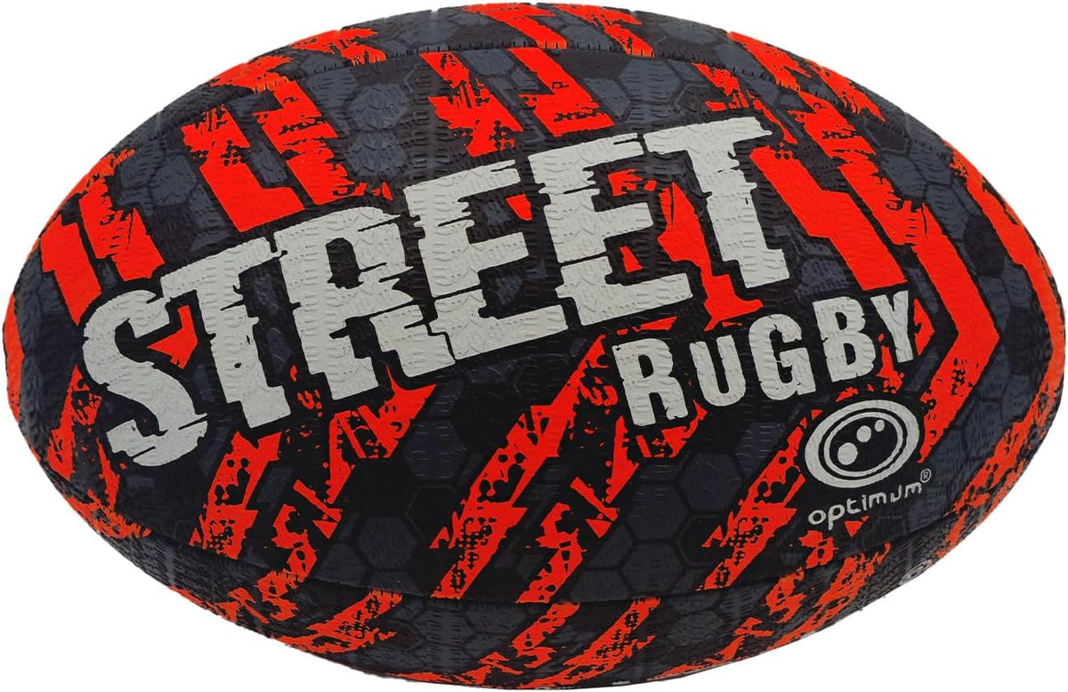 Street Rugby Ball Size 5 – Black/Orange, Durable, High Visibility - Optimum