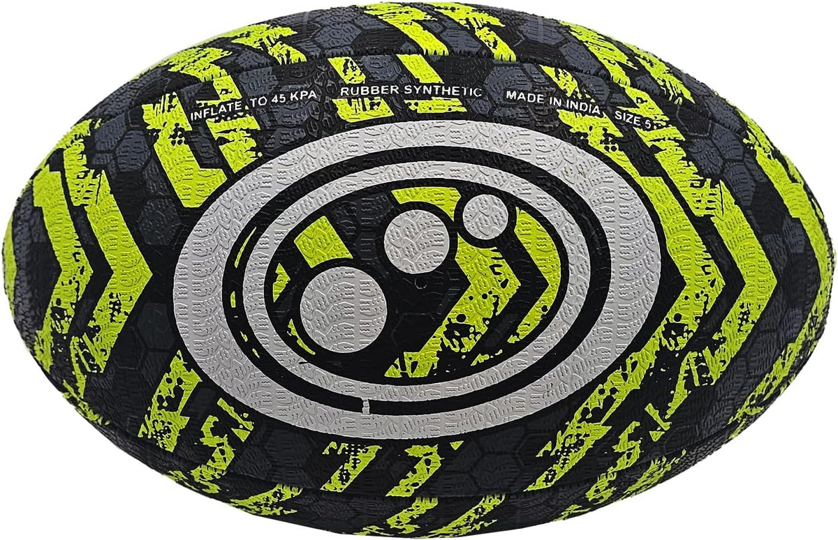 Street Rugby Ball Size 5 – Black/Yellow, Durable, High Visibility - Optimum