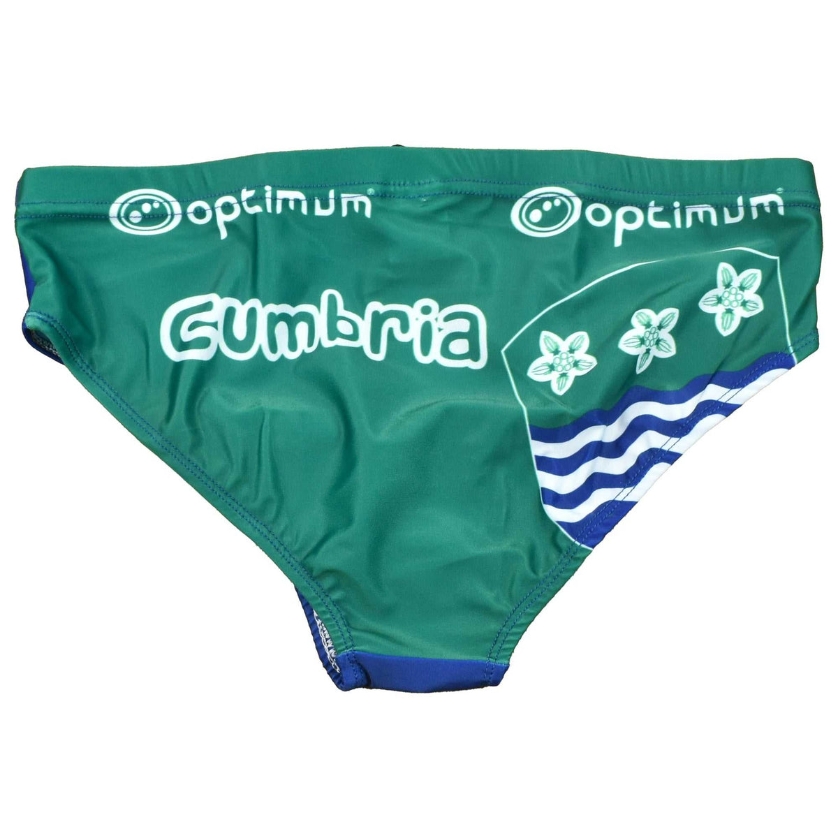 Green Optimum Cumbria tackle trunks with white logos, Cumbria text and county flag print, flat lay - Optimum