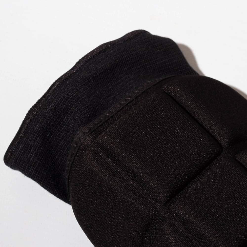 Close-up of black Optimum elbow guard showing ribbed cuff and padded panels - Optimum