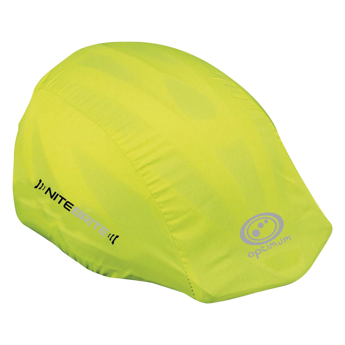 Fluorescent yellow Optimum NiteBrite cycling helmet cover with black NiteBrite and reflective logo - Optimum